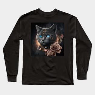 Black British Shorthair With Roses Long Sleeve T-Shirt